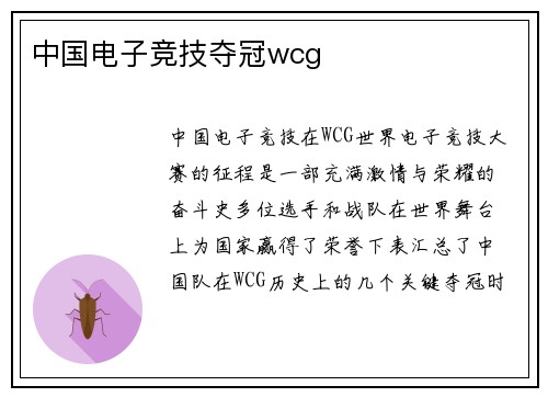 中国电子竞技夺冠wcg
